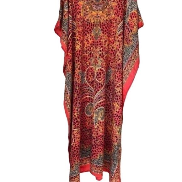 Gypsy blu animal, print/cheetah maxi caftan/swim cover-up/OSFA - Picture 2 of 7